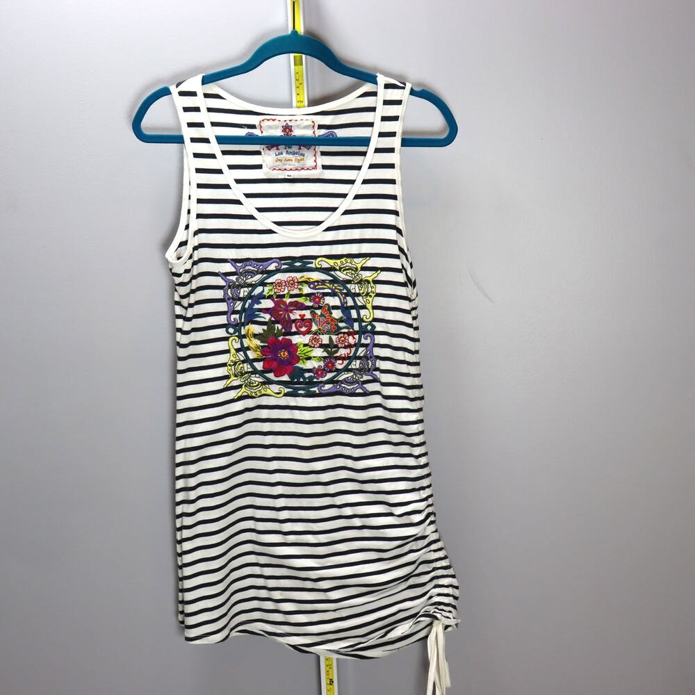Johnny Was‎ Los Angeles Striped Embroidered Sleeveless Tunic Dress Size M